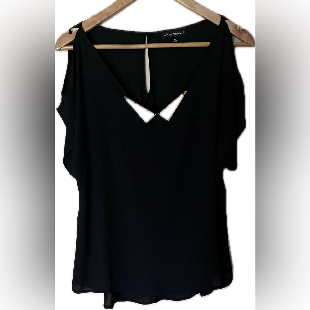Sexy black blouse shirt cold shoulder cut out size M